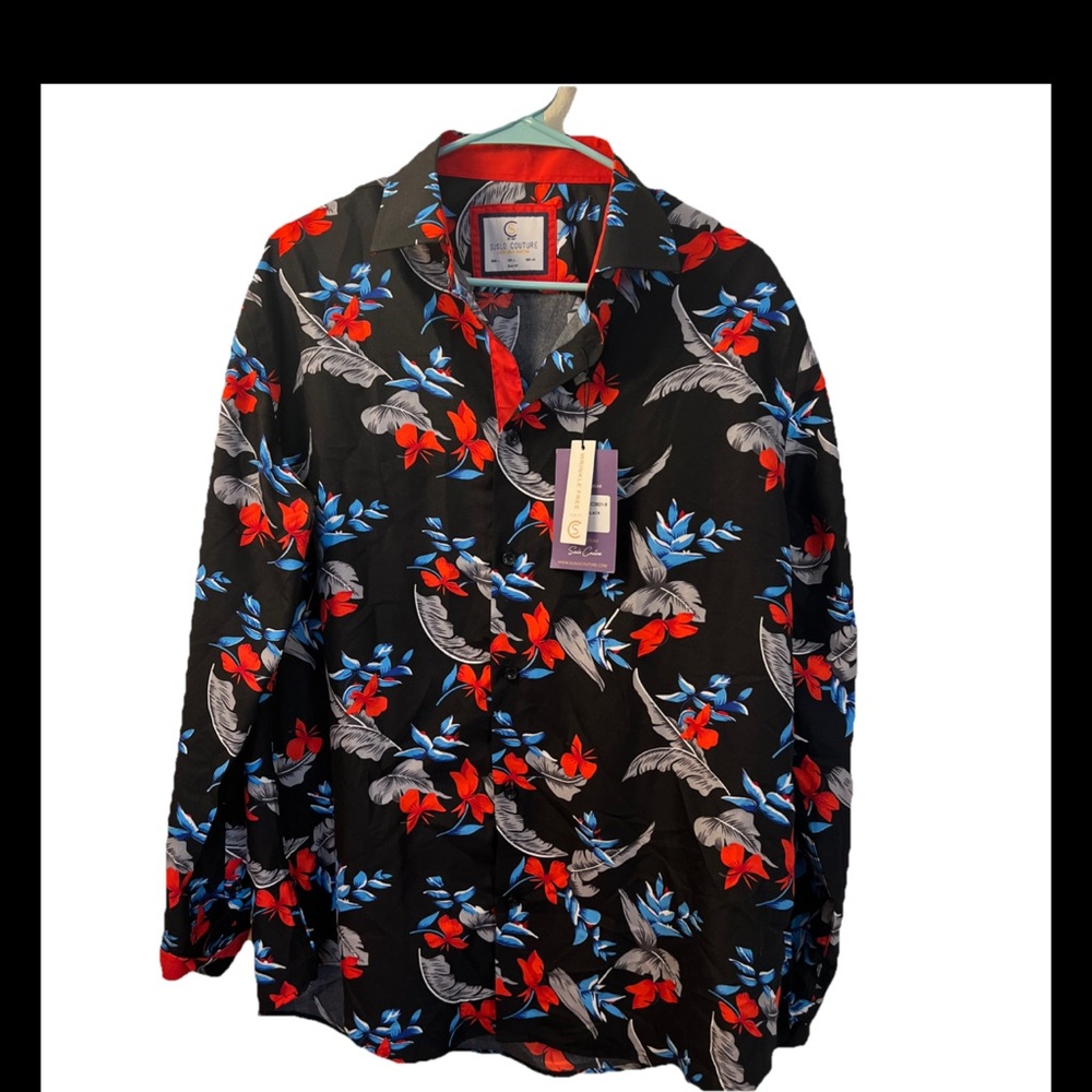 Black and Red Floral Casual Button Down Shirt